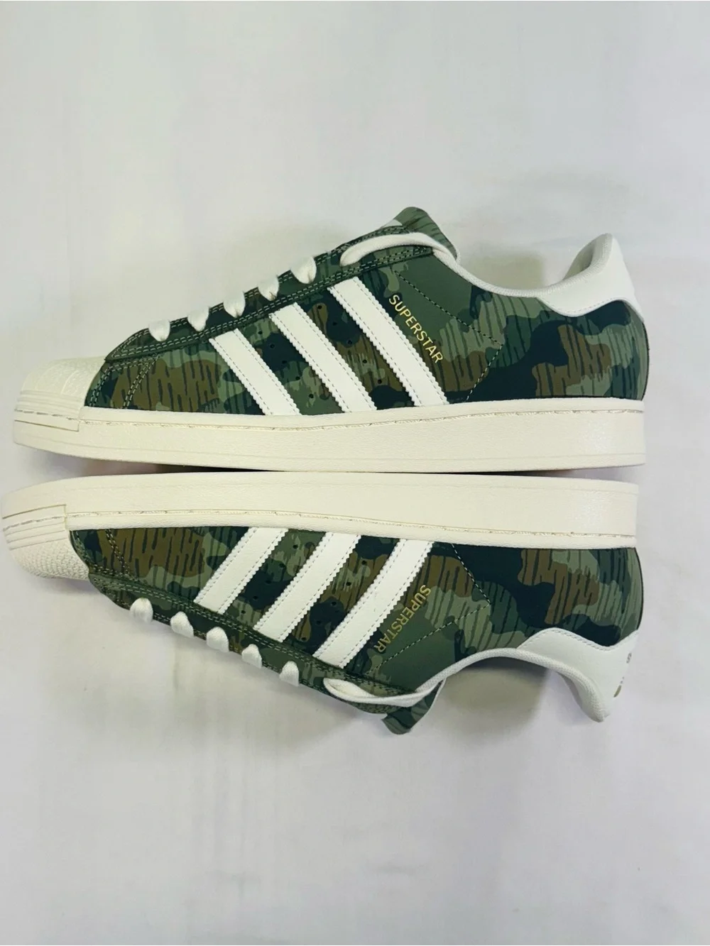 adidas Superstar Sneakers in Green Camo and White Accents